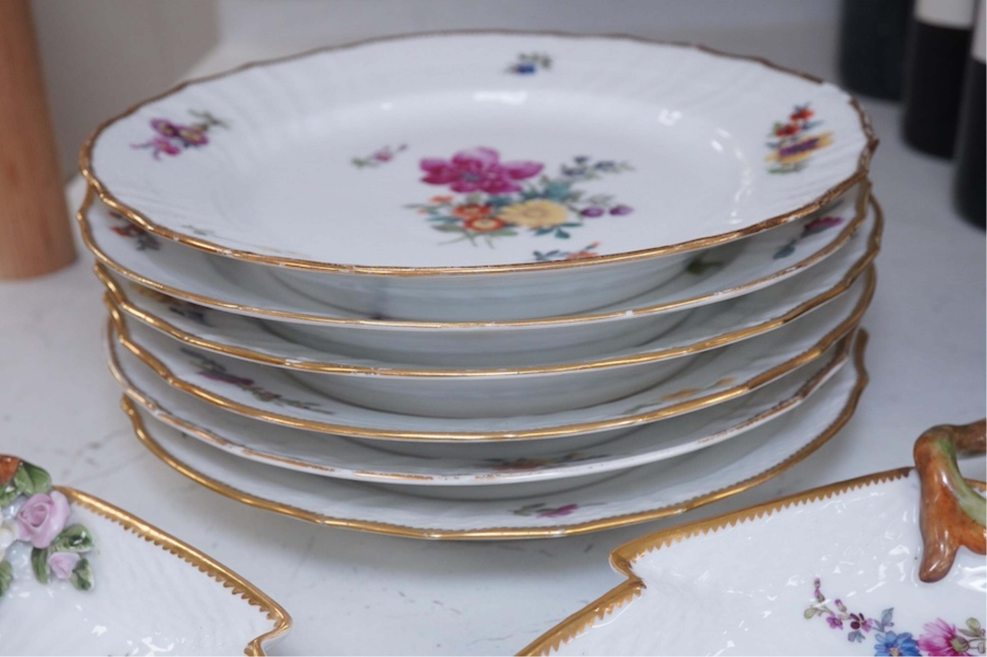 A 19th century Copenhagen flower painted eight piece part dessert service. Condition - fair to good